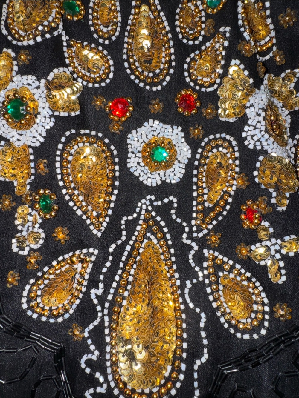 Vintage Sweelo Silk Beaded Sequin Cocktail Party Dress Black Gold Large - Picture 3 of 8